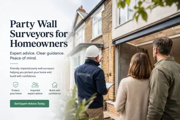 Image of couple with Party wall survey from Survey One Telford